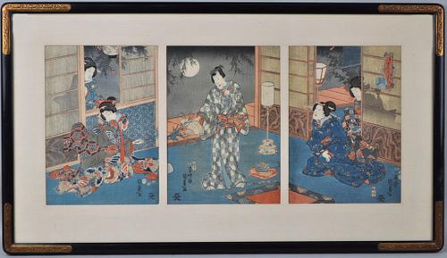 FRAMED JAPANESE TRYPTICH WOODBLOCK 382788