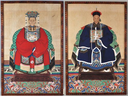 PAIR FRAMED CHINESE ANCESTRAL PORTRAITS 382785