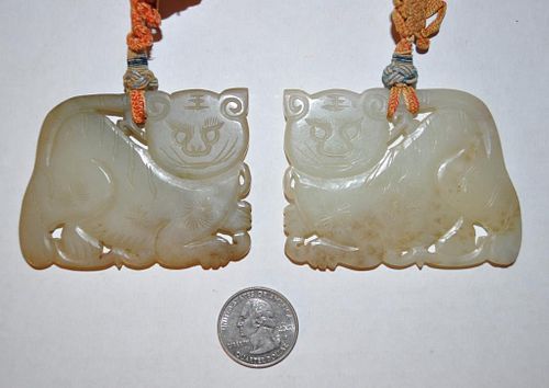 PAIR CARVED JADE TIGER PENDANTSon 382794