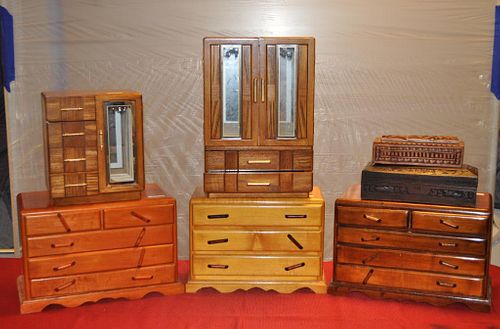 SEVEN VINTAGE WOOD JEWELRY BOXESthe