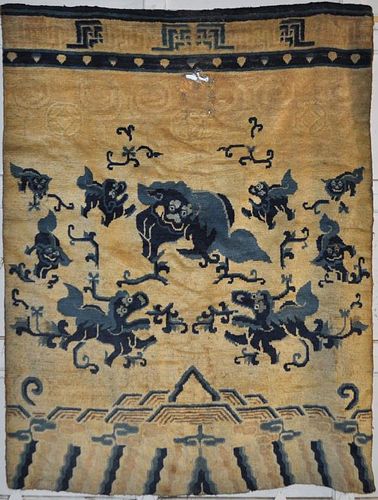 TIBETAN FOO DOG MOTIF PILLAR CARPETpossibly