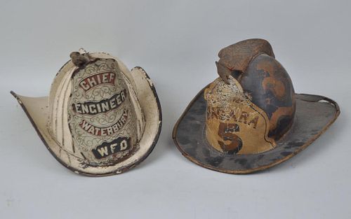 TWO 19TH C. LEATHER FIRE HELMETSone