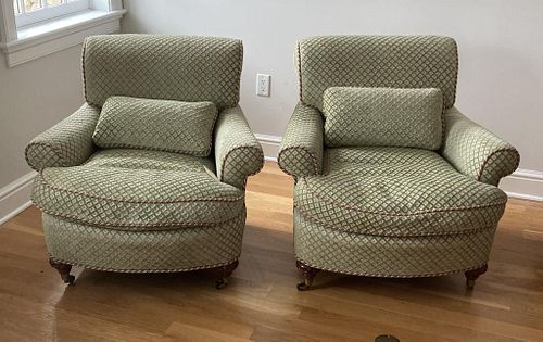 PAIR DESIGNER UPHOLSTERED CLUB