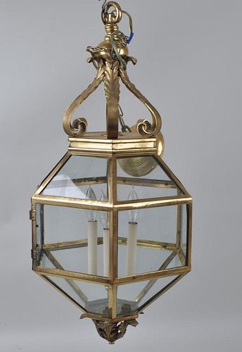 ANTIQUE BRASS GLASS THREE LIGHT 382889