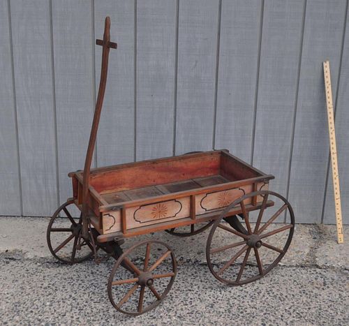 ANTIQUE CHILD'S PAINTED PULL WAGONsides