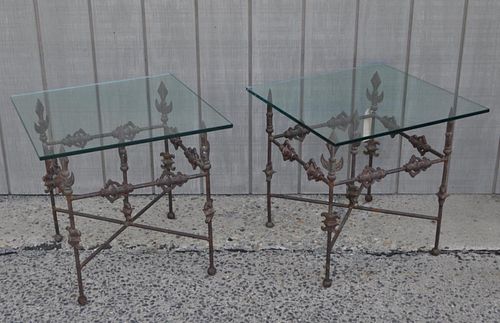 PAIR ETRUSCAN STYLE GLASS TOP CAST