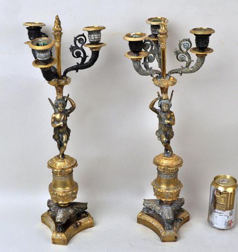 TWO FRENCH EMPIRE GILT BRONZE FIGURAL