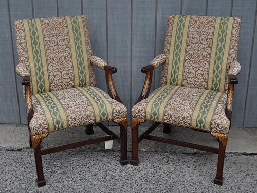 PAIR CHIPPENDALE STYLE UPHOLSTERED 382a7c