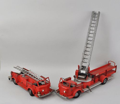 TWO RED PAINTED TOY FIRE TRUCKSwith 382aae