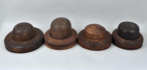 FOUR VINTAGE TWO PART WOODEN HAT 382abf