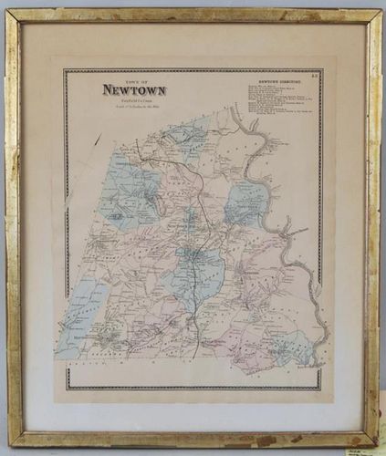FRAMED MAP OF NEWTOWN CT Fairfield 382ab6