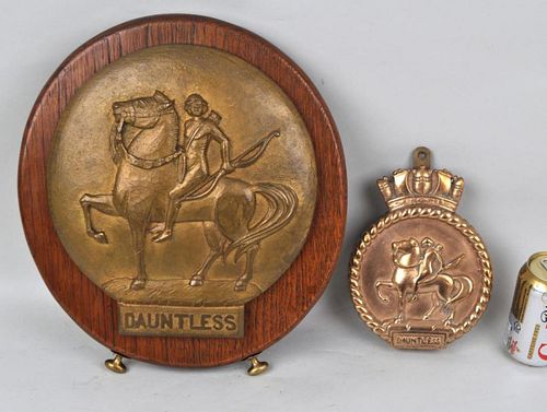 TWO ENGLISH BRONZE SHIP'S BADGES