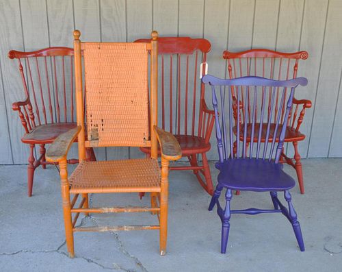 GROUP FIVE PAINTED COUNTRY STYLE CHAIRScomprising