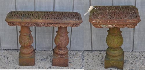 TWO CAST IRON GARDEN TABLES/SEATScomprised