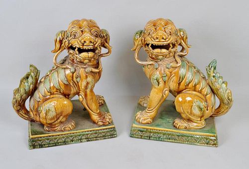PAIR LARGE CHINESE STYLE MAJOLICA