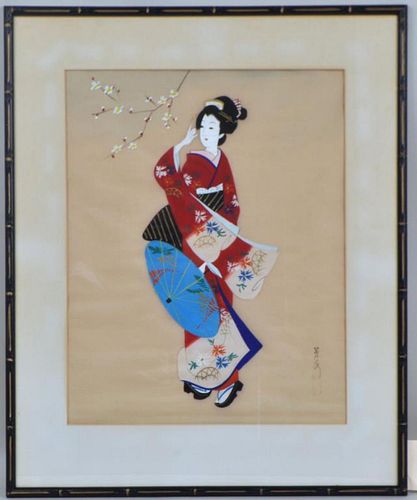 JAPANESE GOUACHE PAINTING SILK 382b3d