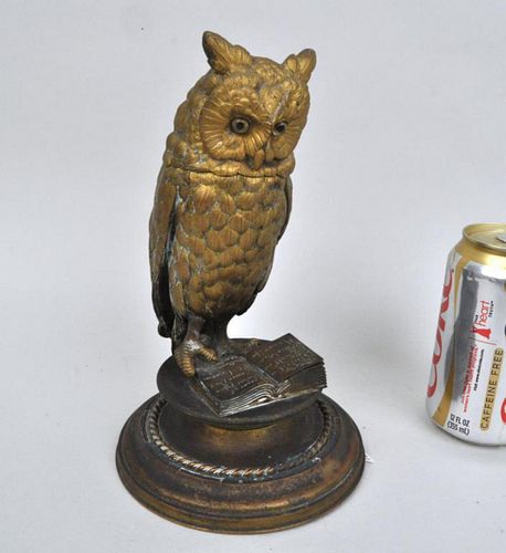 ANTIQUE AUSTRIAN BRONZE OWL INKWELL 382b61