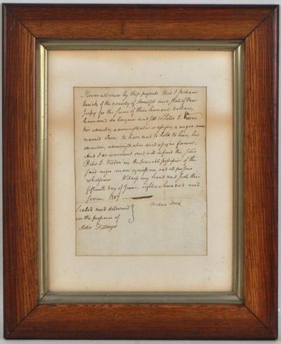 FRAMED 19TH CENTURY SLAVE DOCUMENTdated 382b9c