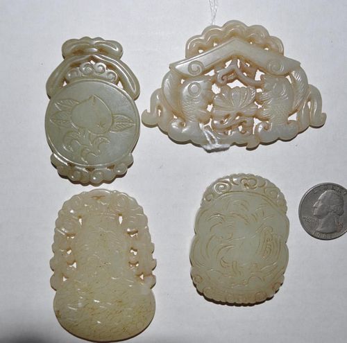 FOUR CHINESE CARVED JADE/HARDSTONE