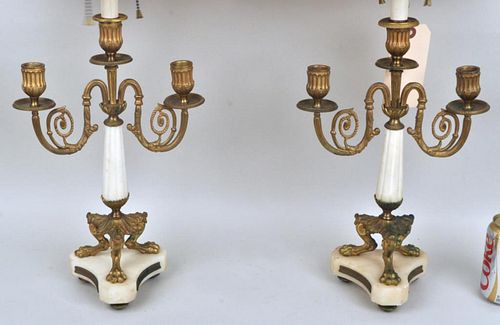 PAIR FRENCH EMPIRE STYLE BRONZE/MARBLE