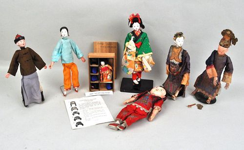 GROUP OF SEVEN VINTAGE ASIAN DOLLStwo