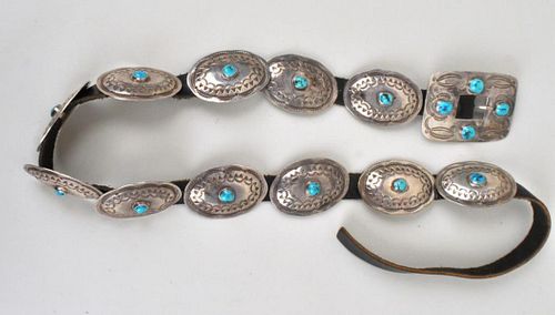 VINTAGE LARGE SILVER & TURQUOISE CONCHO
