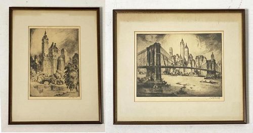 NAT LOWELL TWO FRAMED ETCHINGS  382c11