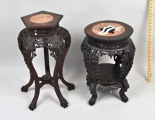 TWO CHINESE CARVED HARDWOOD MARBLE 382c12