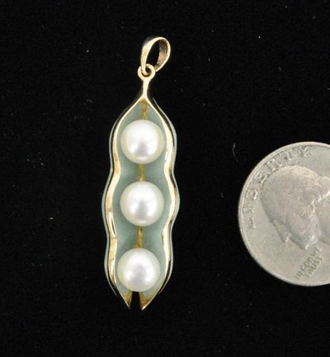 14K GOLD JADE PEARL PEA FORM 382c1d