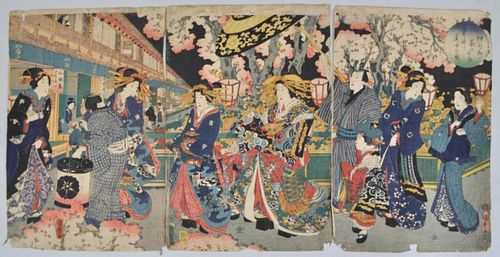 JAPANESE W B TRIPTYCH PRINT TOWN 382c17