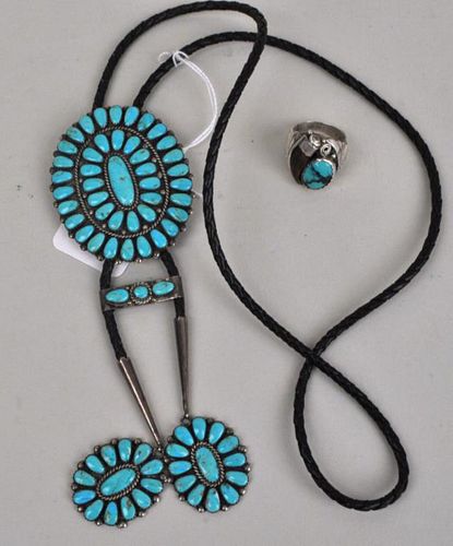 VINTAGE ZUNI STERLING/TURQ. BOLO,