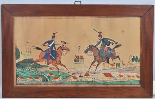 FRAMED FOLK ART W C PRUSSIAN HORSEMEN 382c2e