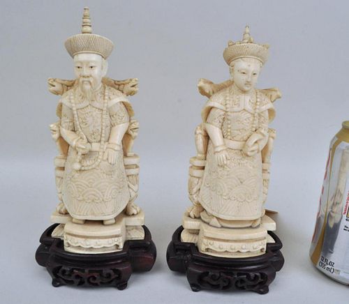 PAIR CHINESE CARVED SEATED EMPEROR 382c40