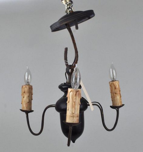 EARLY TURNED WOOD & WROUGHT IRON CHANDELIERinverted