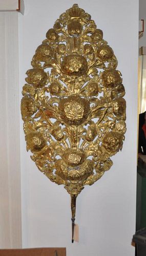 LARGE REPOUSSE BRASS FLORAL ALTAR