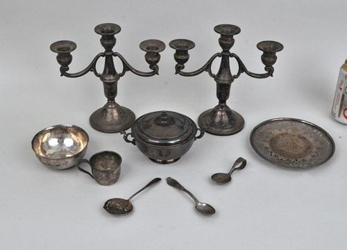 GROUP NINE ASSORTED STERLING/PLATE
