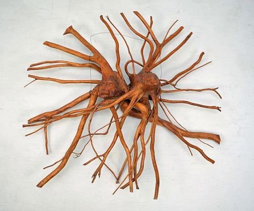 TREE ROOT WALL SCULPTURE, TWO MONKEYSpossibly
