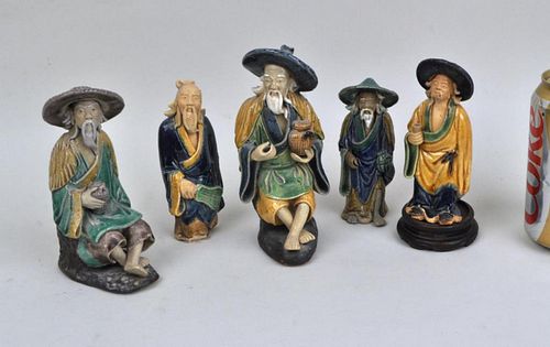 GROUP FIVE CHINESE POLYCHROME MUD