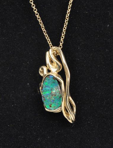 14K GOLD BOULDER OPAL PENDANT CHAIN10 5 382cc7