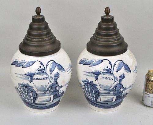 PAIR DUTCH DELFTWARE BLUE & WHITE TOBACCO