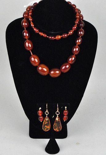 AMBER NECKLACE TWO PAIR 14K GOLD 382d70