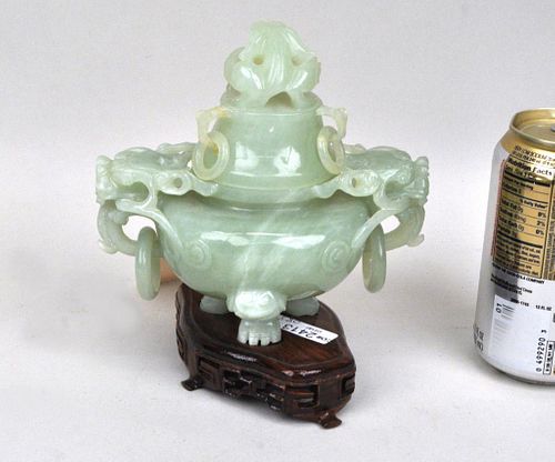 CHINESE CELADON JADE CARVED ARCHAISTIC