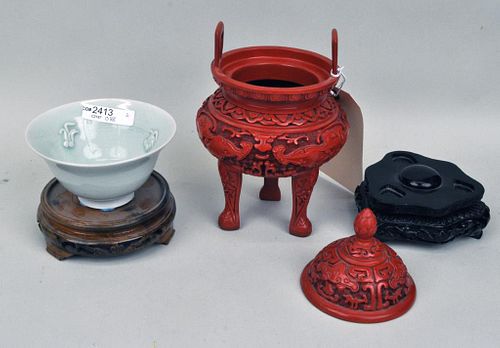 CHINESE YUAN STYLE BOWL & RED LACQUER