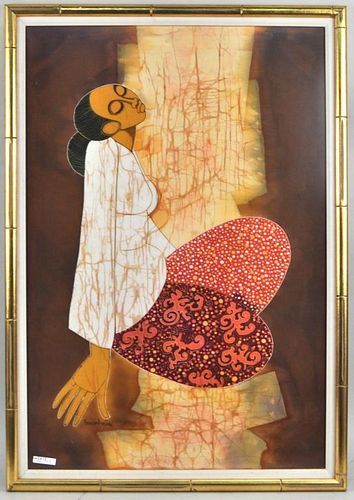 SIGNED BATIK OF SEATED WOMANsigned