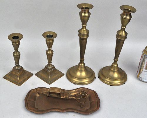 TWO PAIR PERIOD FEDERAL BRASS CANDLESTICKStogether 382df1