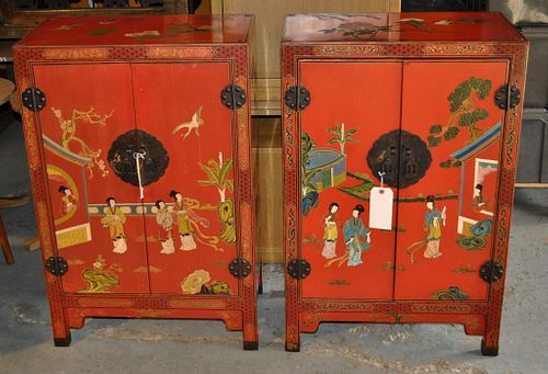 PAIR CHINESE STYLE RED LACQUER 382e14