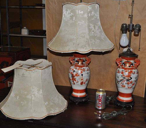 PAIR ASIAN PORCELAIN VASES, AS LAMPSin