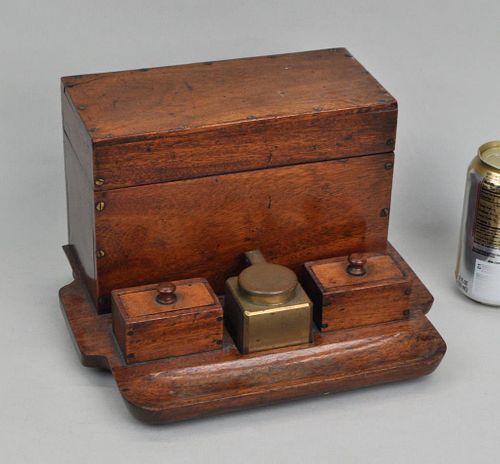 MAHOGANY DESK BOX INKWELL 19TH 382e2f