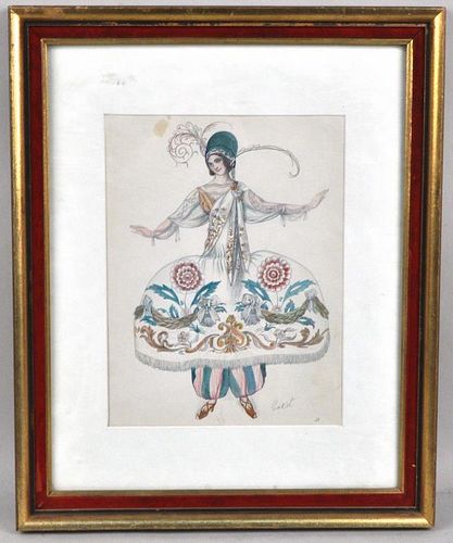 LEON BAKST PENCIL W/C COSTUME ILLUSTRATION(Russian,