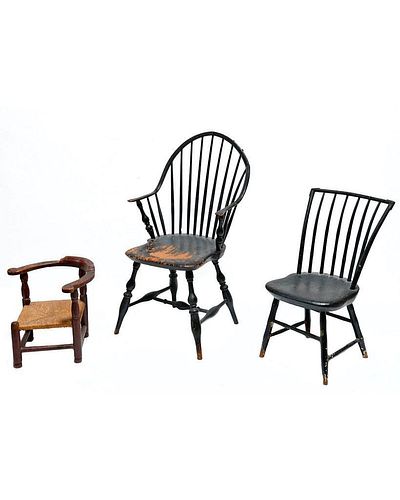TWO AMERICAN WINDSOR CHAIRS, WITH A